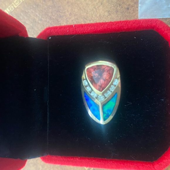 TURMALINE, INLAID OPAL & DIAMOND IN 14KT GOLD RING  & EARRINGS.  Could Be Kavana - Picture 5 of 11